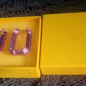 Swarovski Pink Crystal Earrings in Yellow Box